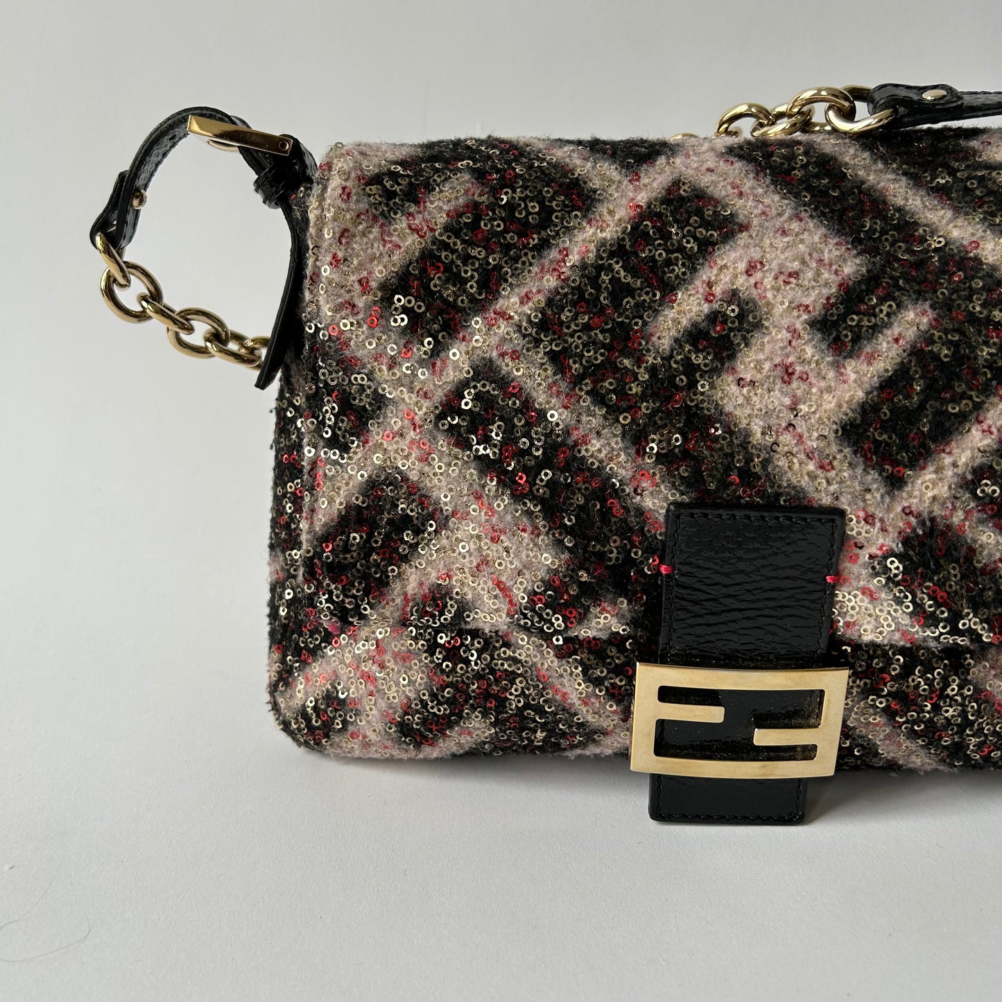 FENDI MAMA FOREVER BAG SEQUINED ZUCCA WOOL BLACK PINK