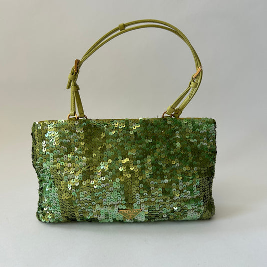 PRADA LIME GREEN SEQUIN TOP HANDLE BAG