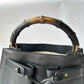 GUCCI BAMBOO FRONT POCKET BLACK LEATHER TOTE BAG