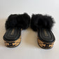 CHANEL SHEARLING FUR SANDALS CC LOGO