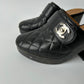 CHANEL 2011 BLACK CLOG QUILTED MULE LEATHER TURN LOCK SIZE 37.5