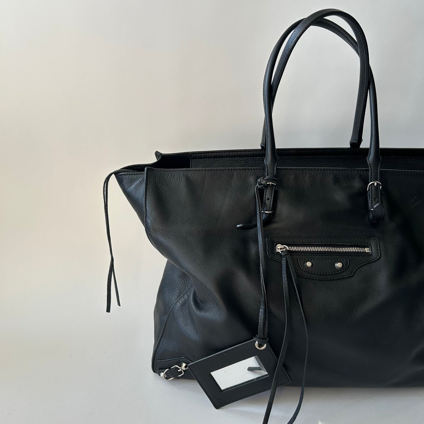 BALENCIAGA LARGE BLACK LEATHER PAPIER A4 TOTE BAG