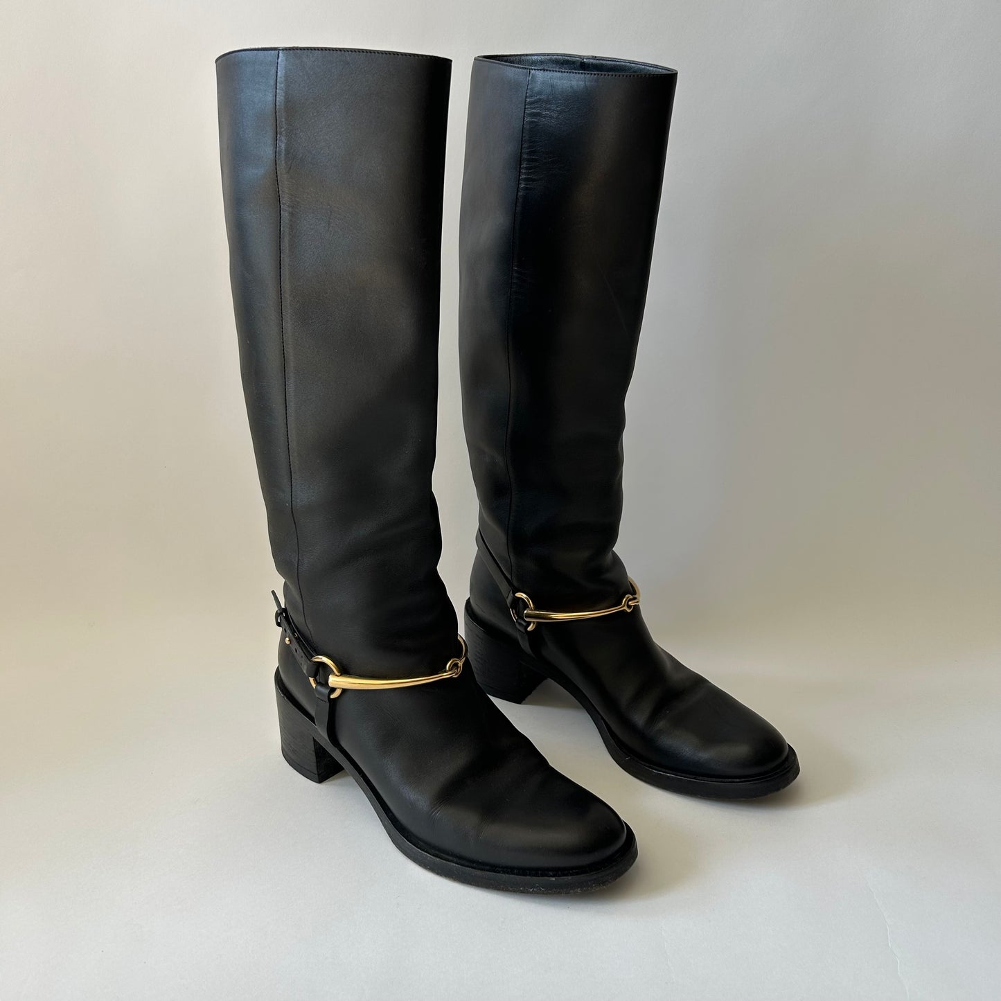 GUCCI BLACK LEATHER HORSEBIT TESS TALL BOOTS