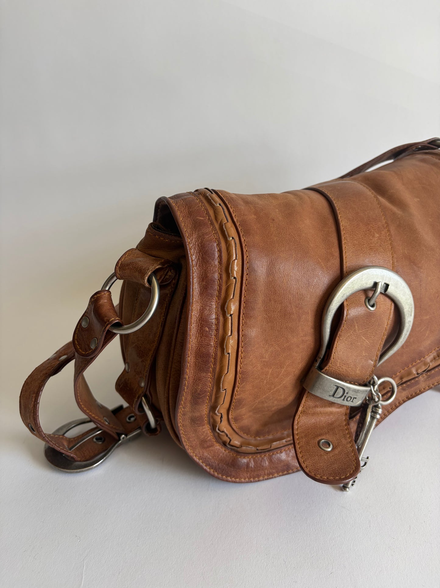 VINTAGE CHRISTIAN DIOR GAUCHO BROWN SADDLE BAG