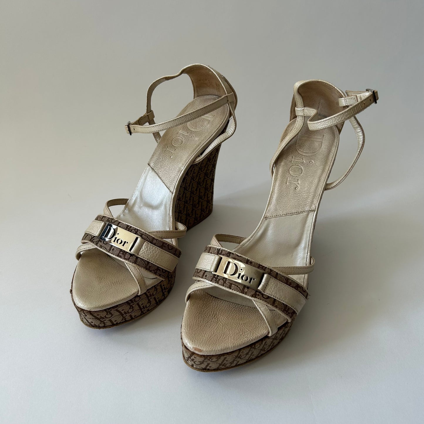 DIOR DIORISSIMO BEIGE WEDGE SANDALS