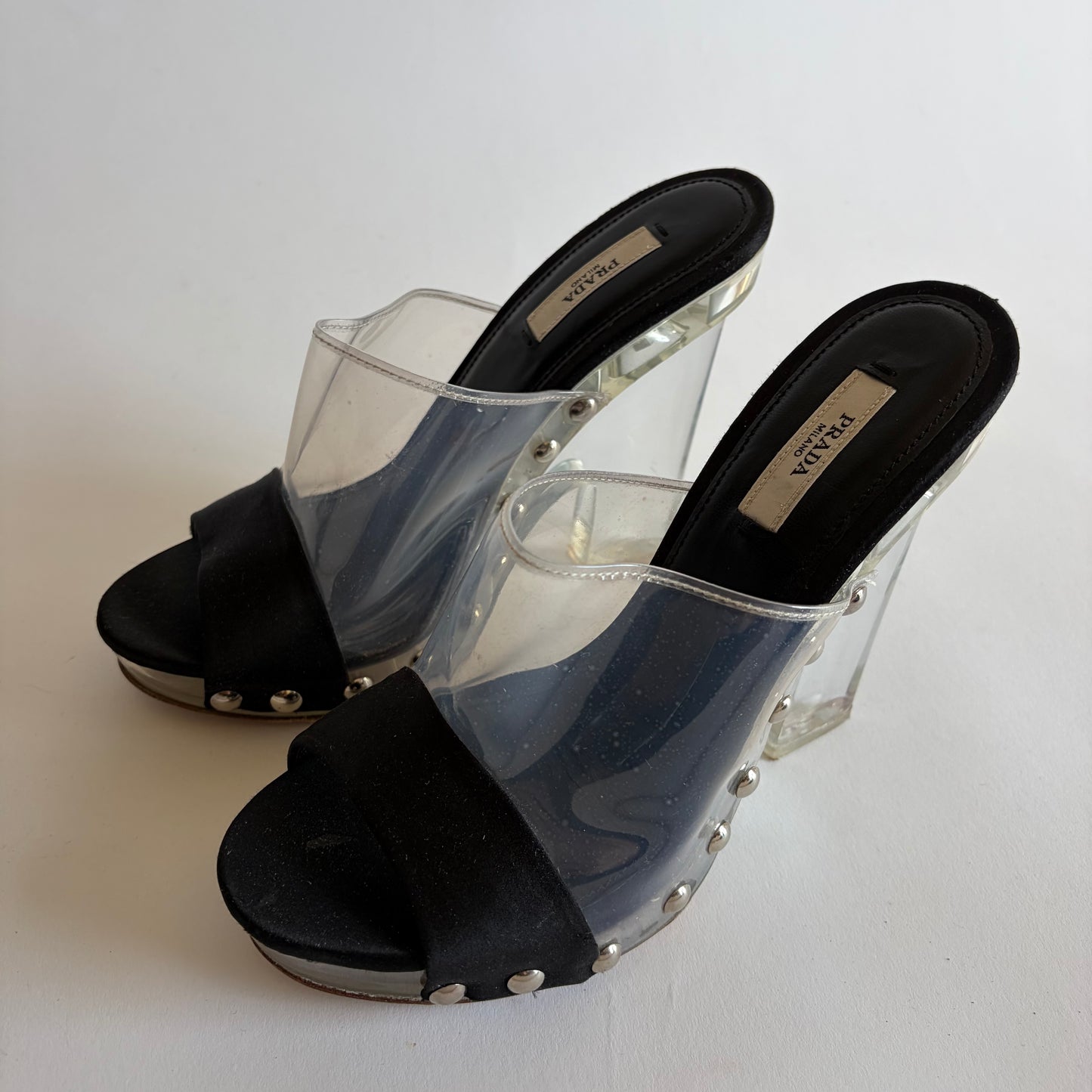 VINTAGE PRADA 2010 RUNWAY CLEAR STUDDED HEELS