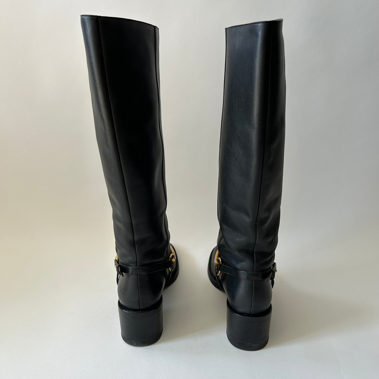 GUCCI BLACK LEATHER HORSEBIT TESS TALL BOOTS