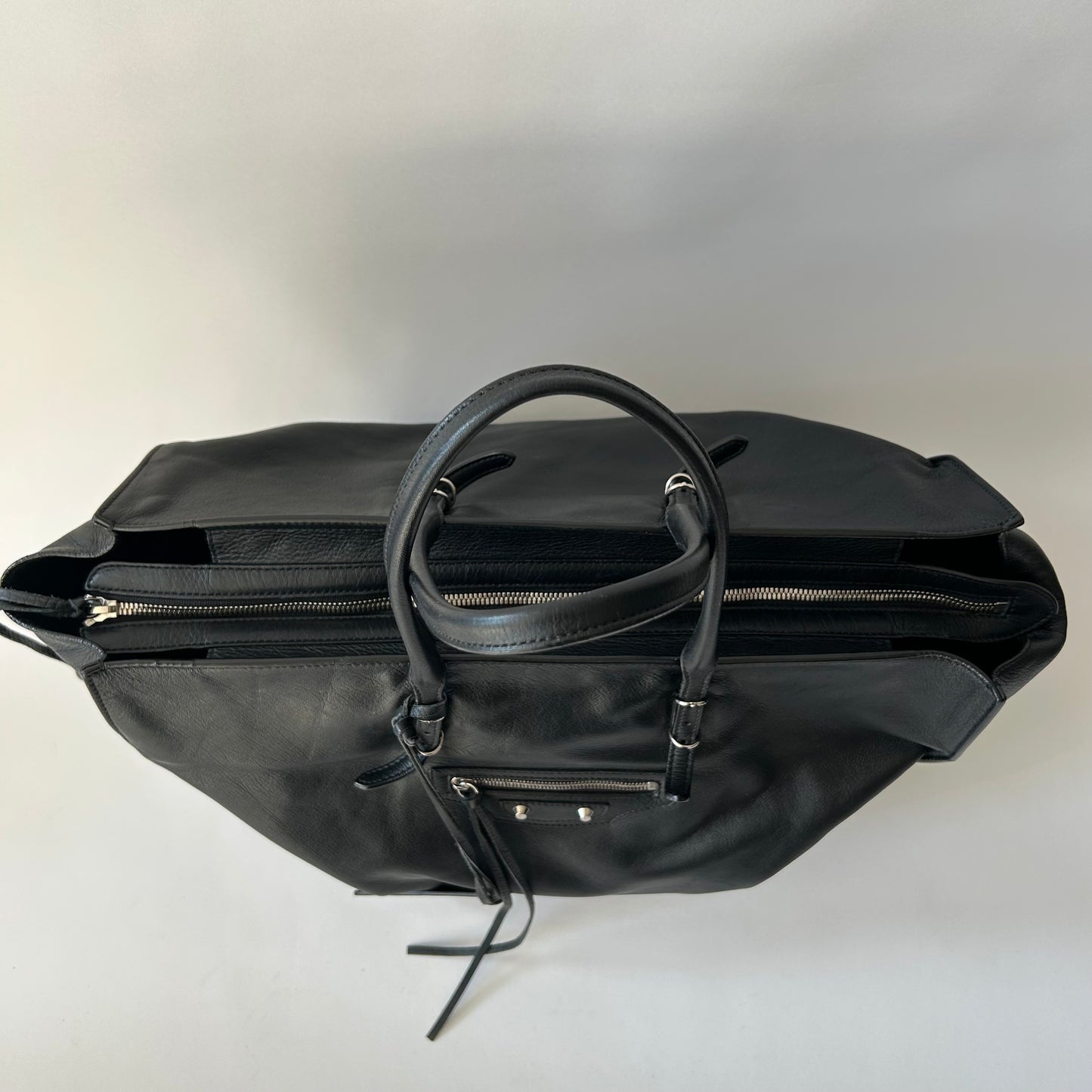 BALENCIAGA LARGE BLACK LEATHER PAPIER A4 TOTE BAG
