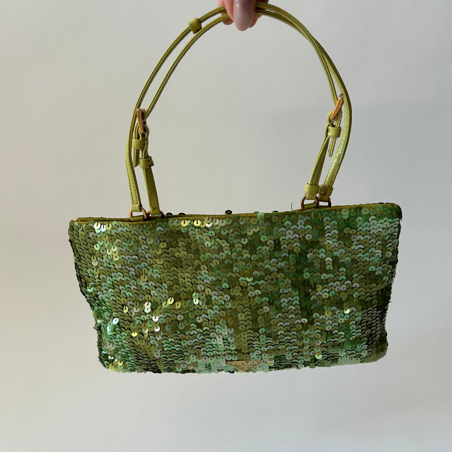 PRADA LIME GREEN SEQUIN TOP HANDLE BAG