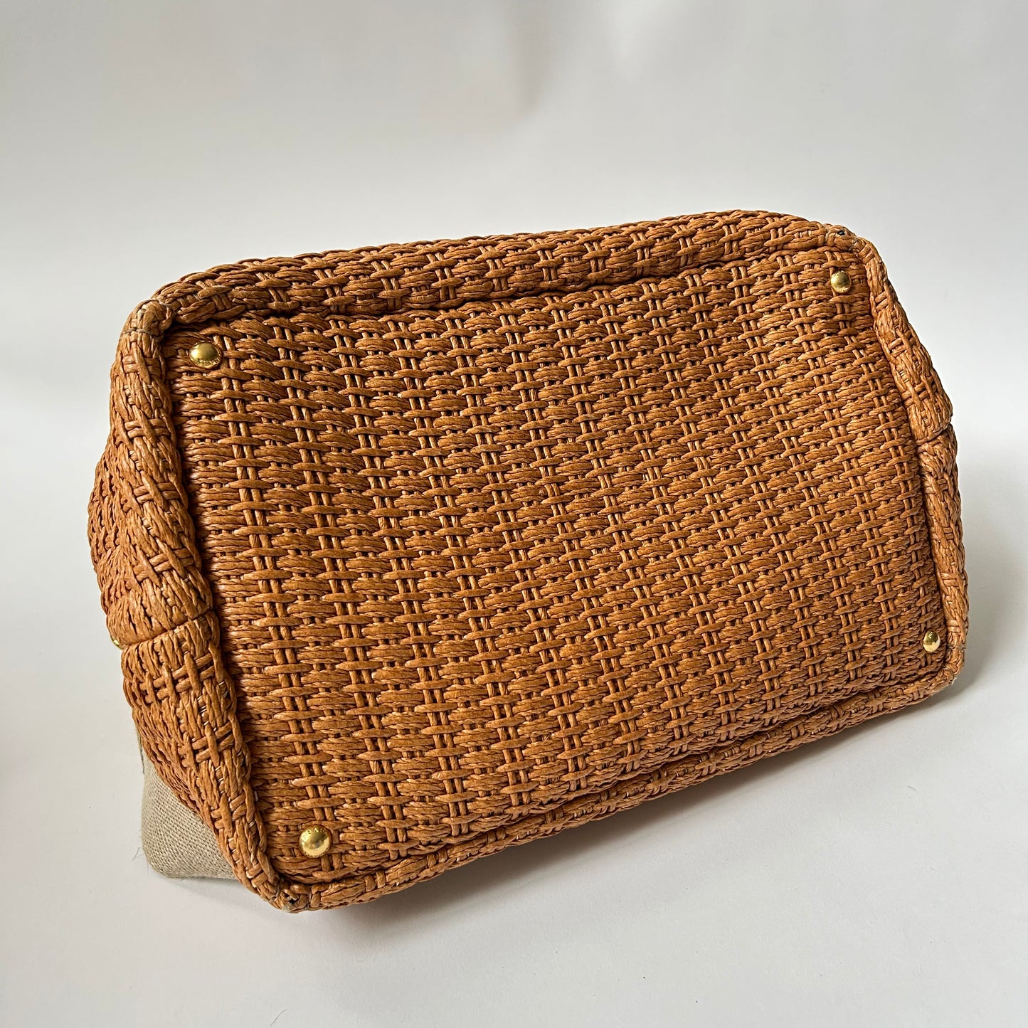 PRADA CANAPA STUOIA STRAW WOVEN HANDBAG