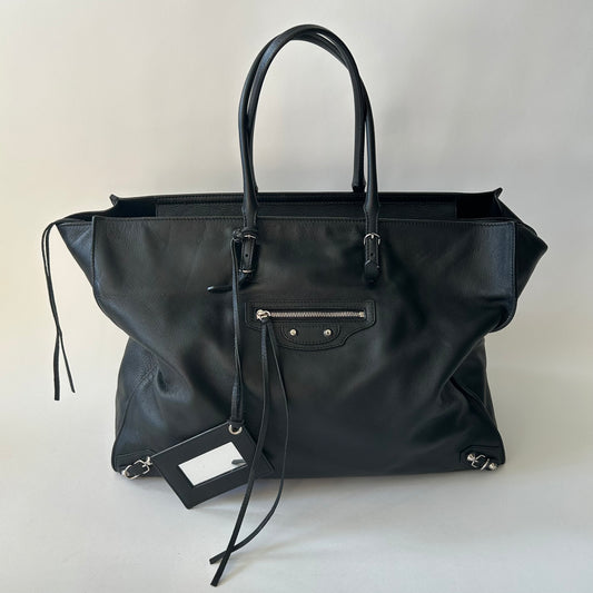 BALENCIAGA LARGE BLACK LEATHER PAPIER A4 TOTE BAG