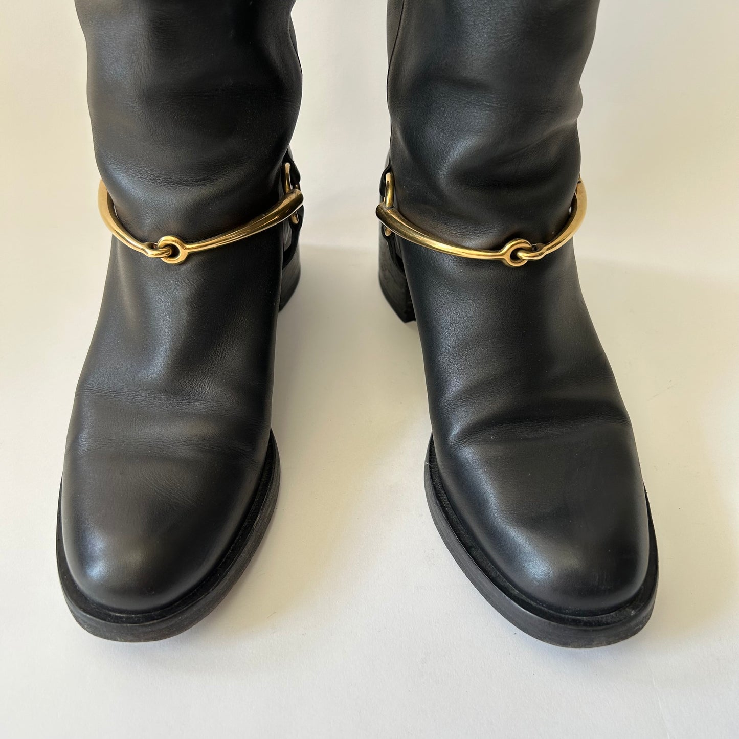 GUCCI BLACK LEATHER HORSEBIT TESS TALL BOOTS