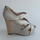 CHRISTIAN DIOR 2000S WHITE STAMPED CROC BONNIE WEDGE SANDALS