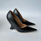 BOTTEGA VENETA PUNTA GLOSS LEATHER BLACK WEDGE PUMPS SIZE 38.5