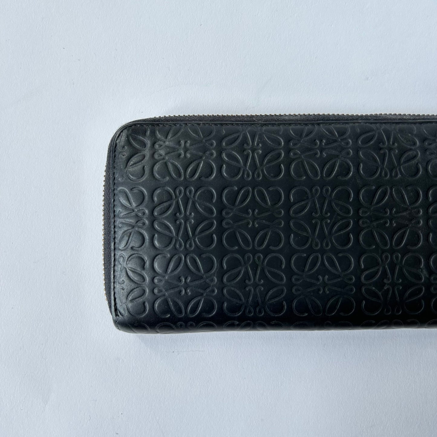 LOEWE REPEAT ZIP AROUND WALLET EMBOSSED CALFSKIN BLACK LEATHER