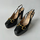 GUCCI HORSEBIT BABY PLATFORM SLINGBACK BLACK PUMPS HEELS SIZE 40