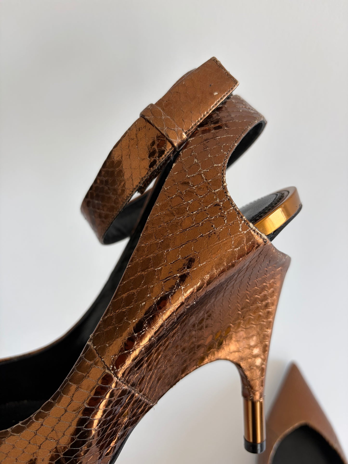 TOM FORD PYTHON BRONZE HEELS