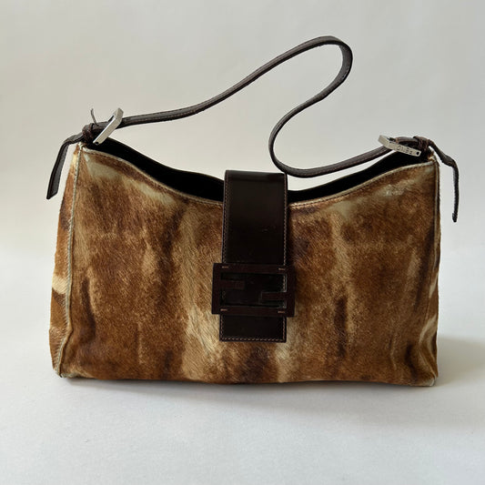 FENDI PONY HAIR BAGUETTE FLAP BAG