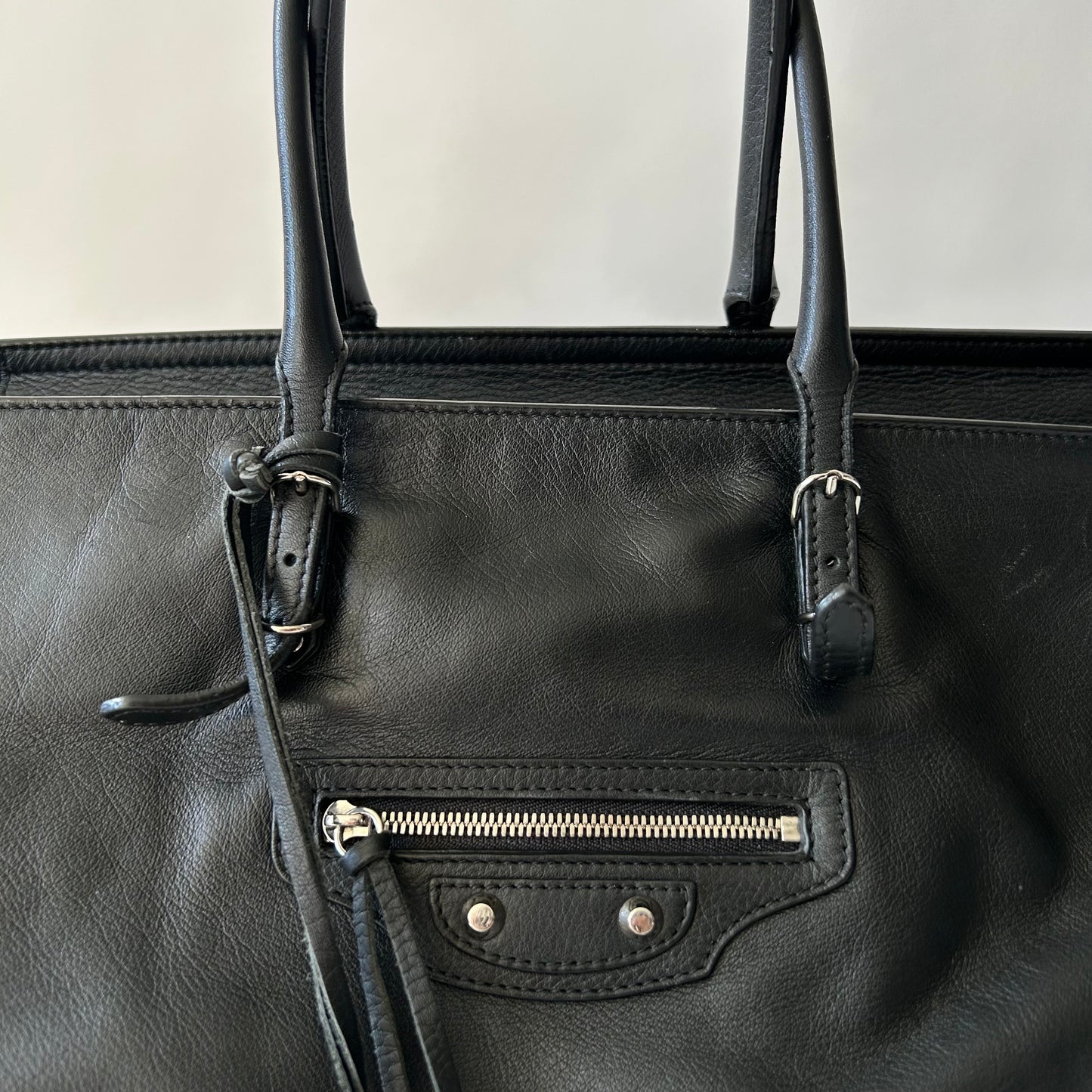 BALENCIAGA LARGE BLACK LEATHER PAPIER A4 TOTE BAG