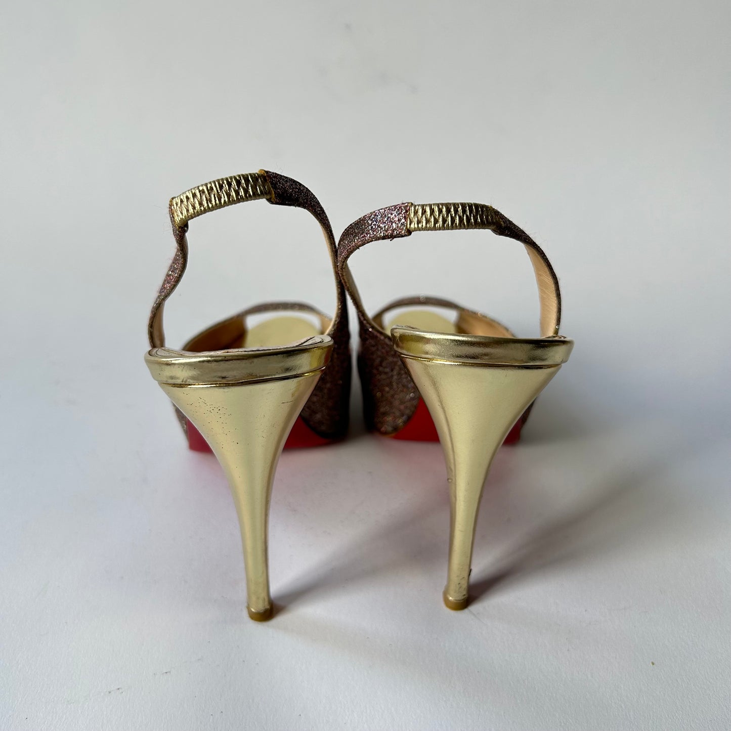 CHRISTIAN LOUBOUTIN LADY PEEP SLINGBACK PEEP TOE GLITTER HEEL SIZE 40