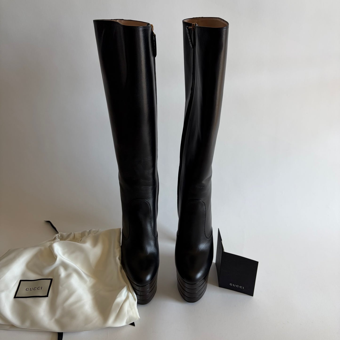GUCCI ANGEL PLATFORM LEATHER KNEE HIGH BOOTS NEW