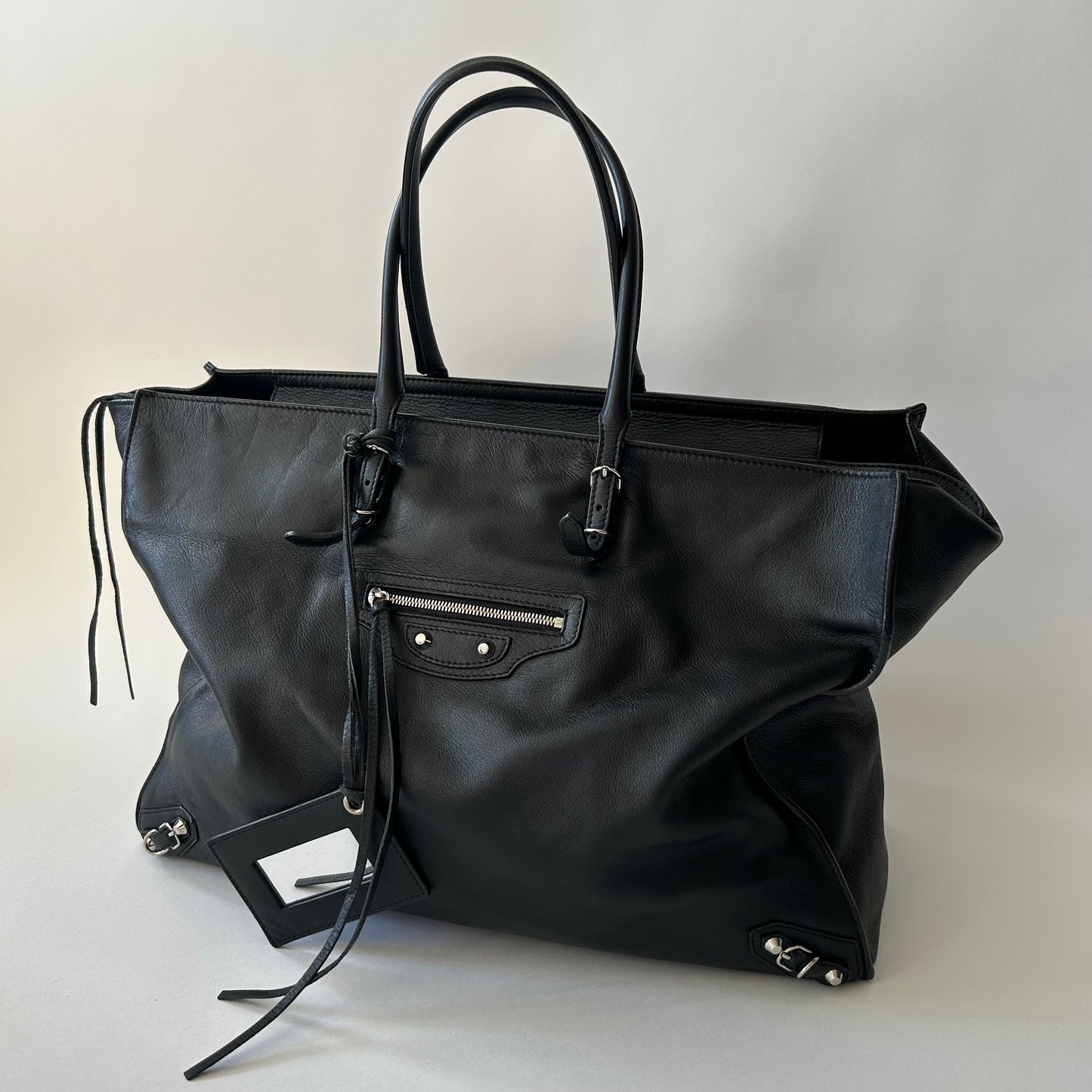 BALENCIAGA LARGE BLACK LEATHER PAPIER A4 TOTE BAG