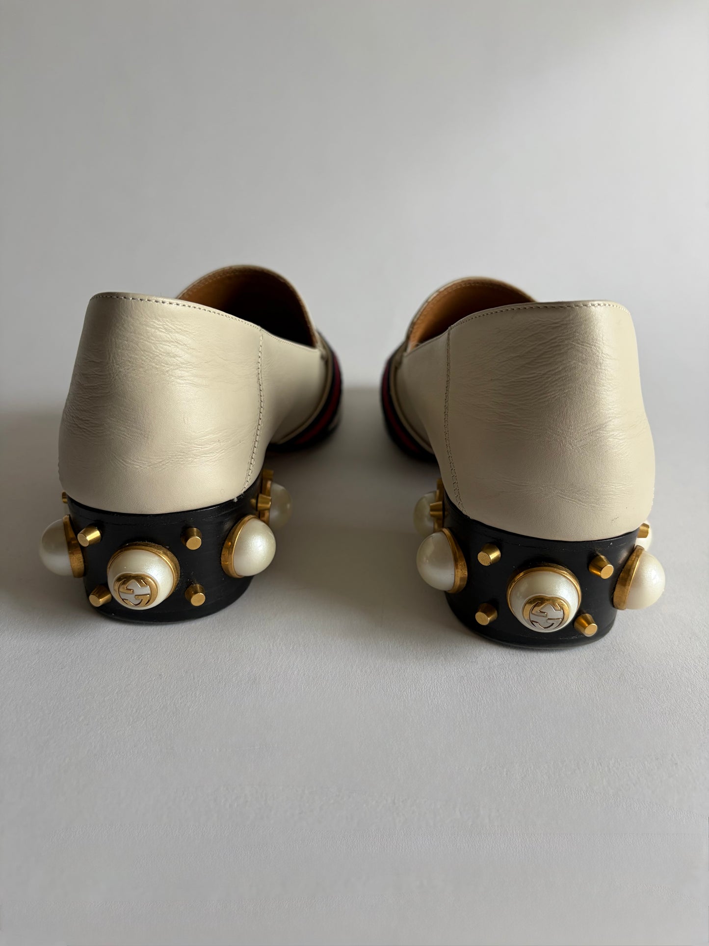 GUCCI PEYTON LEATHER PEARL HEELS MARMONT GG LOAFERS