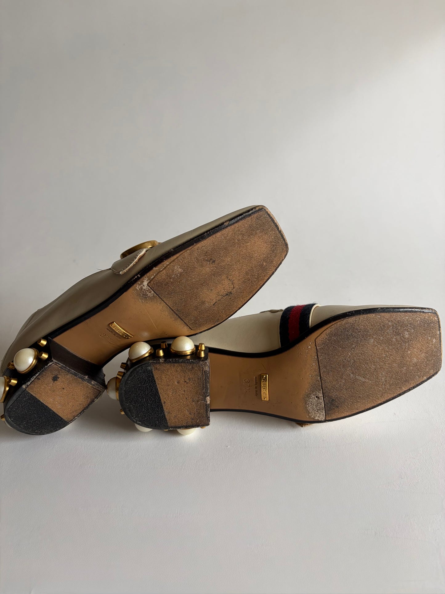 GUCCI PEYTON LEATHER PEARL HEELS MARMONT GG LOAFERS