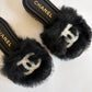 CHANEL SHEARLING FUR SANDALS CC LOGO
