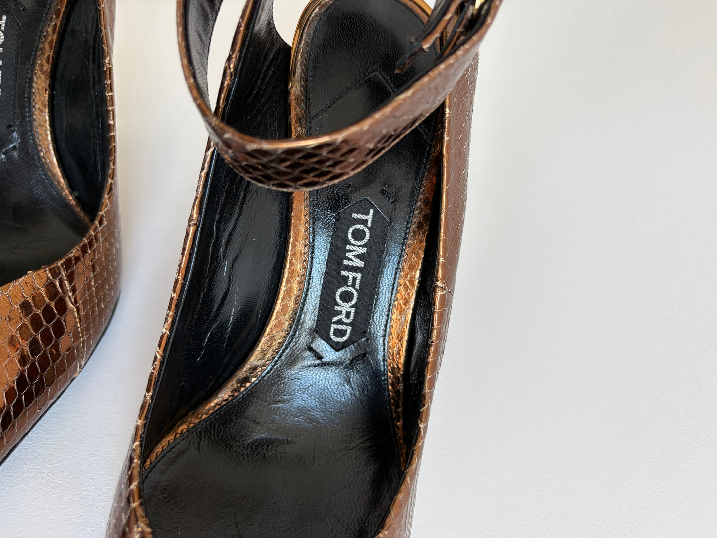 TOM FORD PYTHON BRONZE HEELS