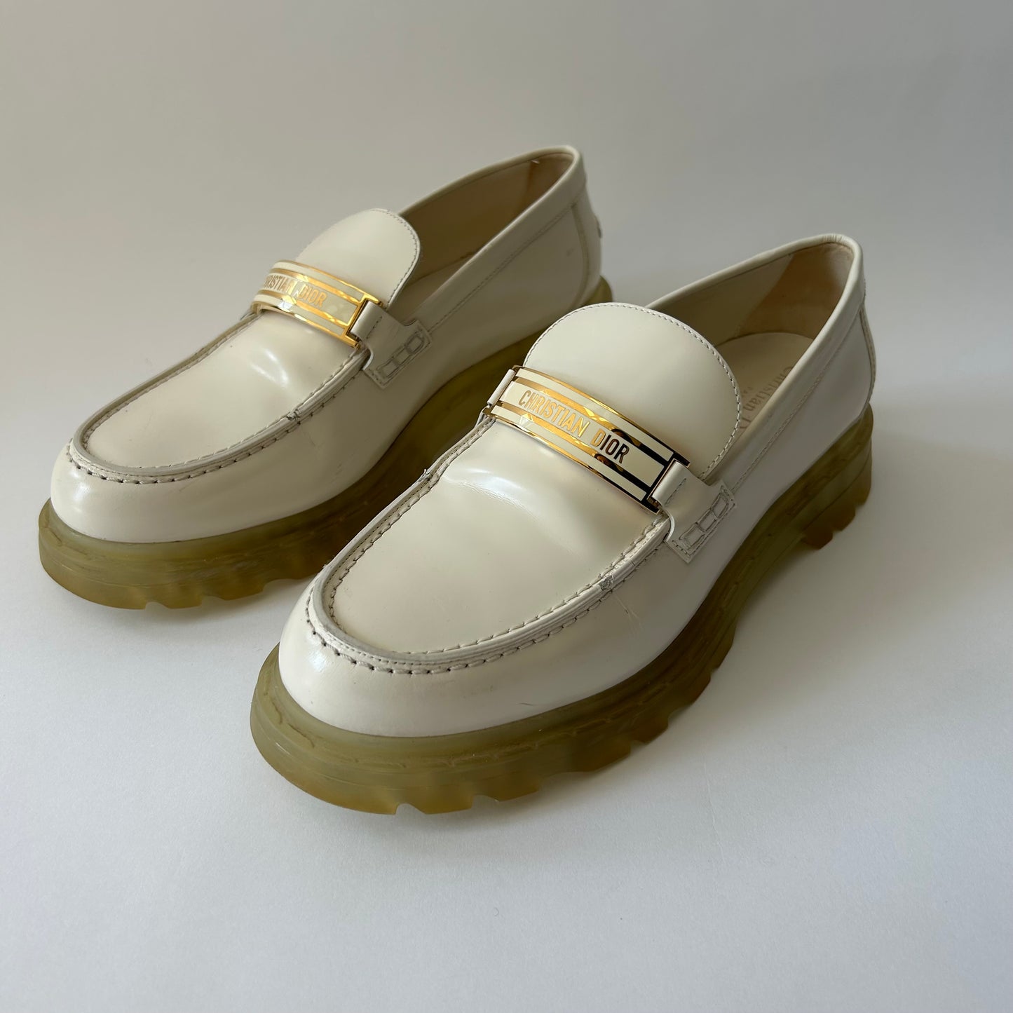 CHRISTIAN DIOR WHITE LEATHER LOAFERS