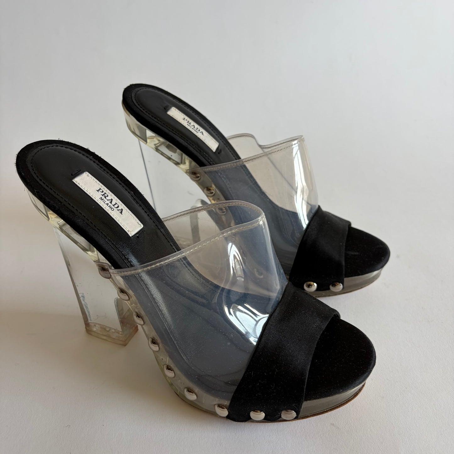 VINTAGE PRADA 2010 RUNWAY CLEAR STUDDED HEELS