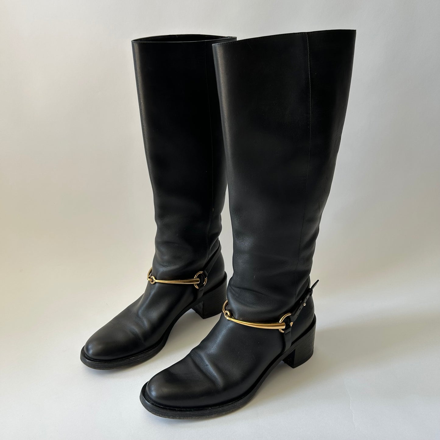 GUCCI BLACK LEATHER HORSEBIT TESS TALL BOOTS