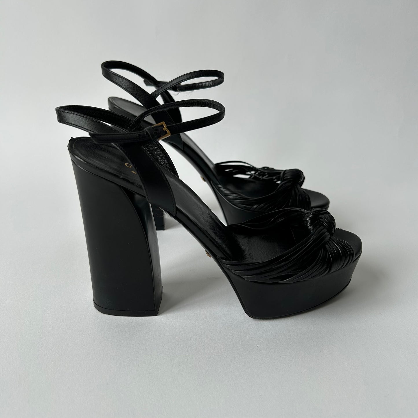 GUCCI ALLIE KNOTTED PLATFORM BLOCK HEEL SANDALS SIZE 37