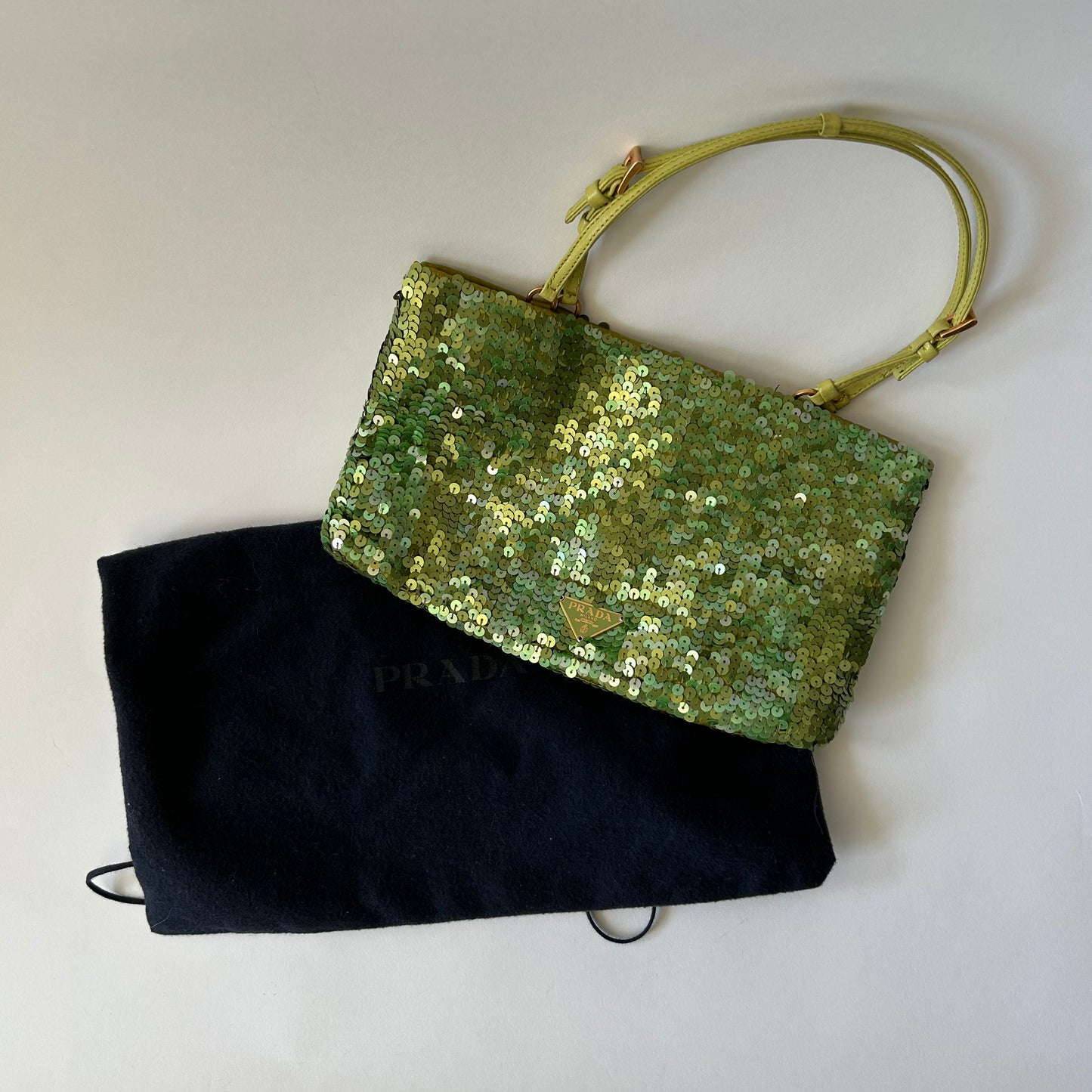 PRADA LIME GREEN SEQUIN TOP HANDLE BAG