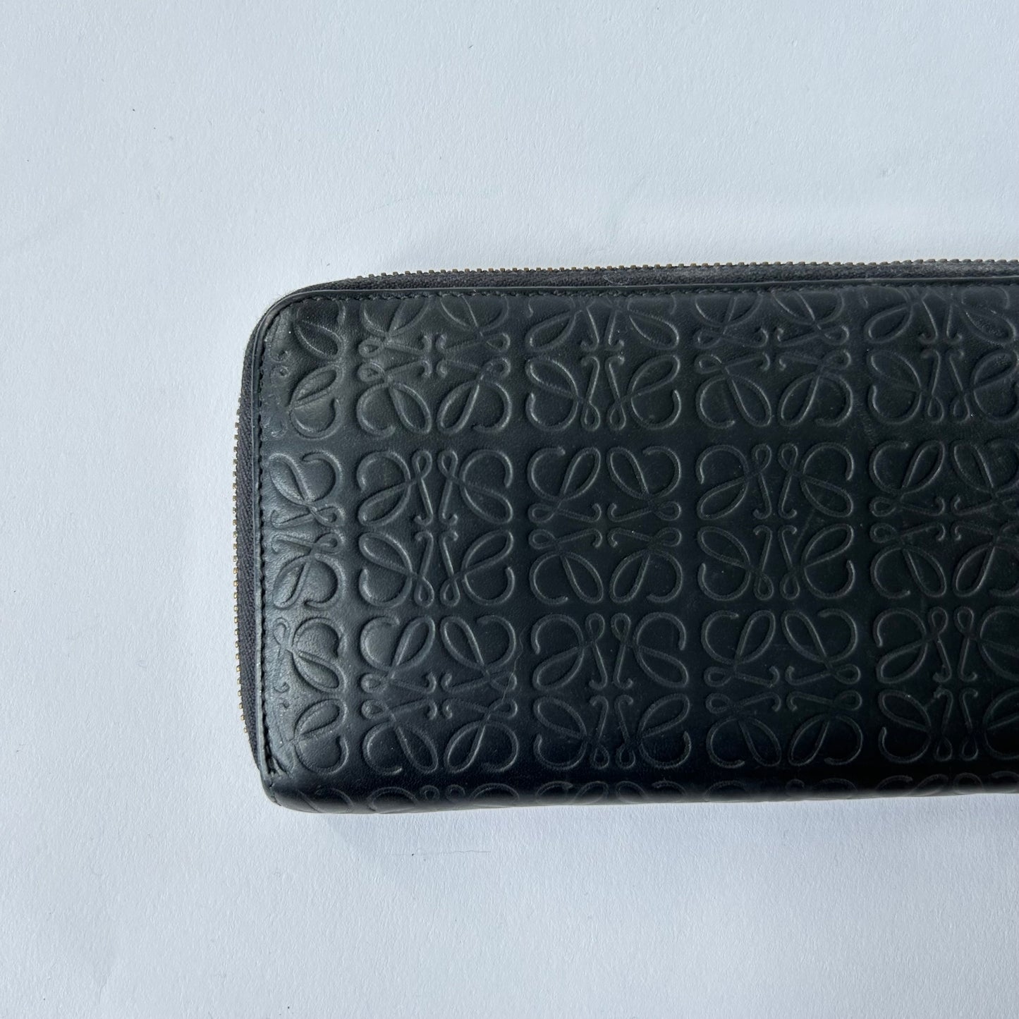 LOEWE REPEAT ZIP AROUND WALLET EMBOSSED CALFSKIN BLACK LEATHER