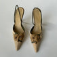 VINTAGE CHANEL BEIGE FLORAL EMBELLISHED SLING BACK POINTED TOE HEEL SIZE 39