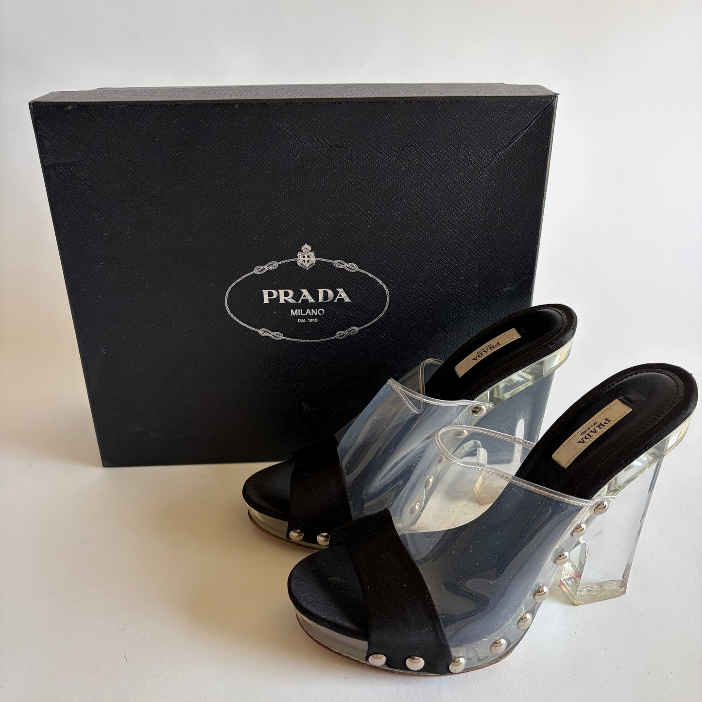 VINTAGE PRADA 2010 RUNWAY CLEAR STUDDED HEELS