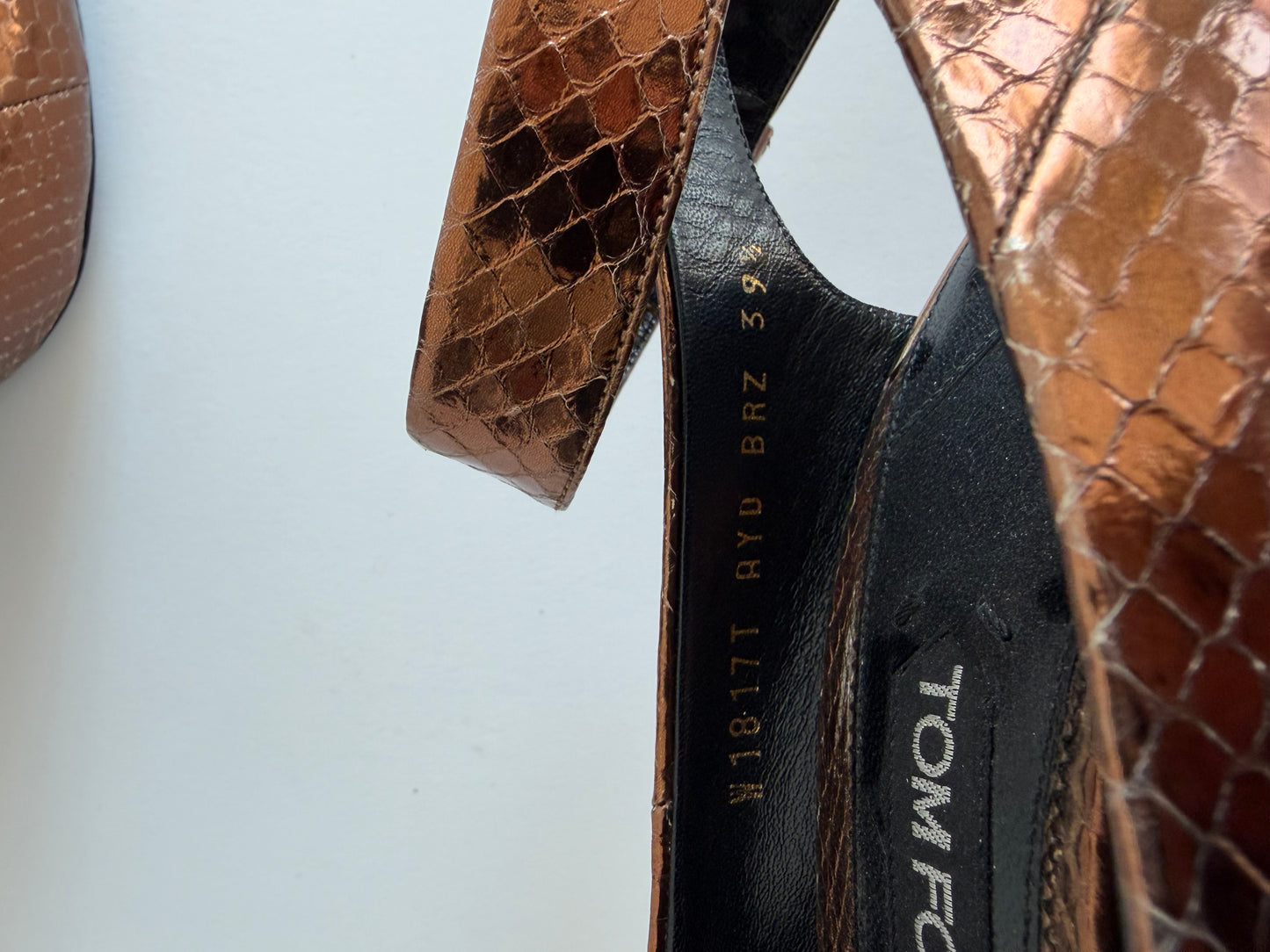 TOM FORD PYTHON BRONZE HEELS