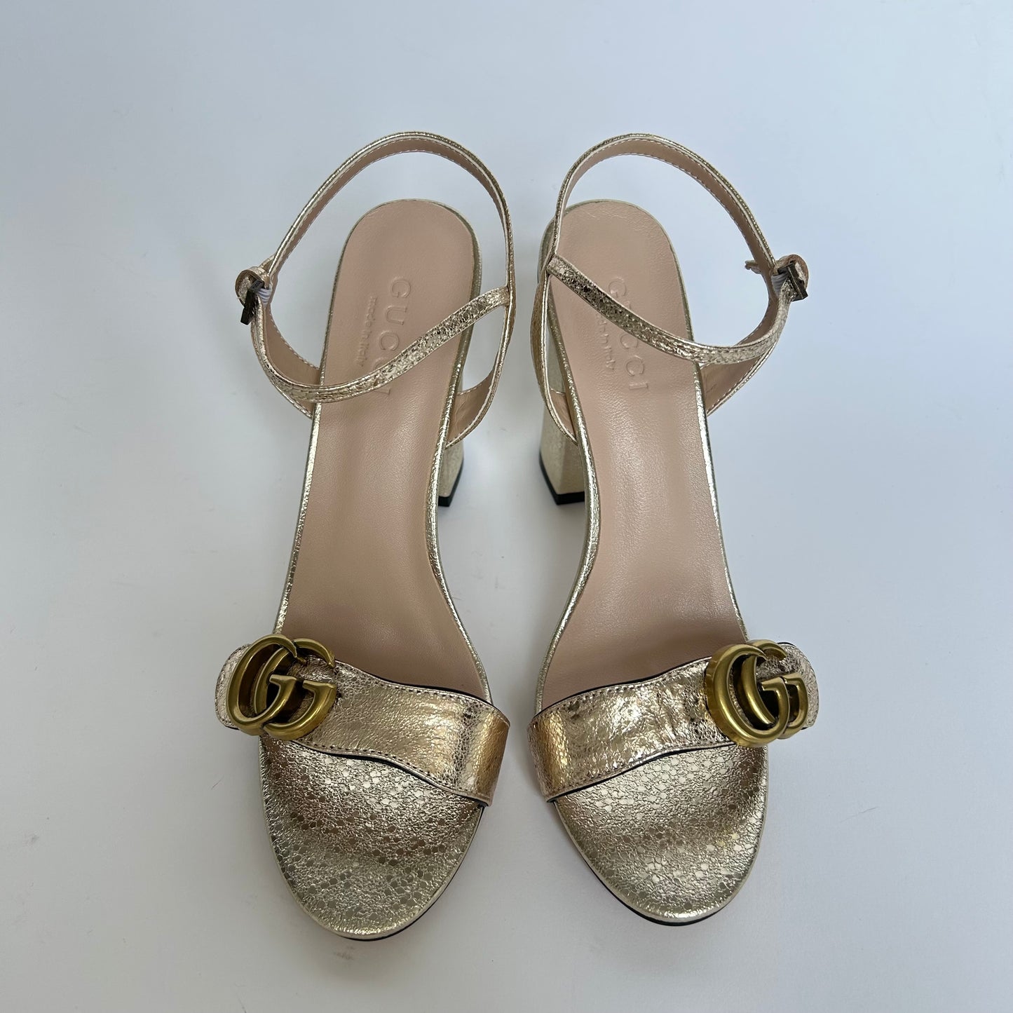 GUCCI MARMONT GOLD METALLIC HEEL SANDALS SIZE 40 (BRAND NEW)