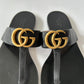 GUCCI BLACK LEATHER GG T-STRAP SANDAL