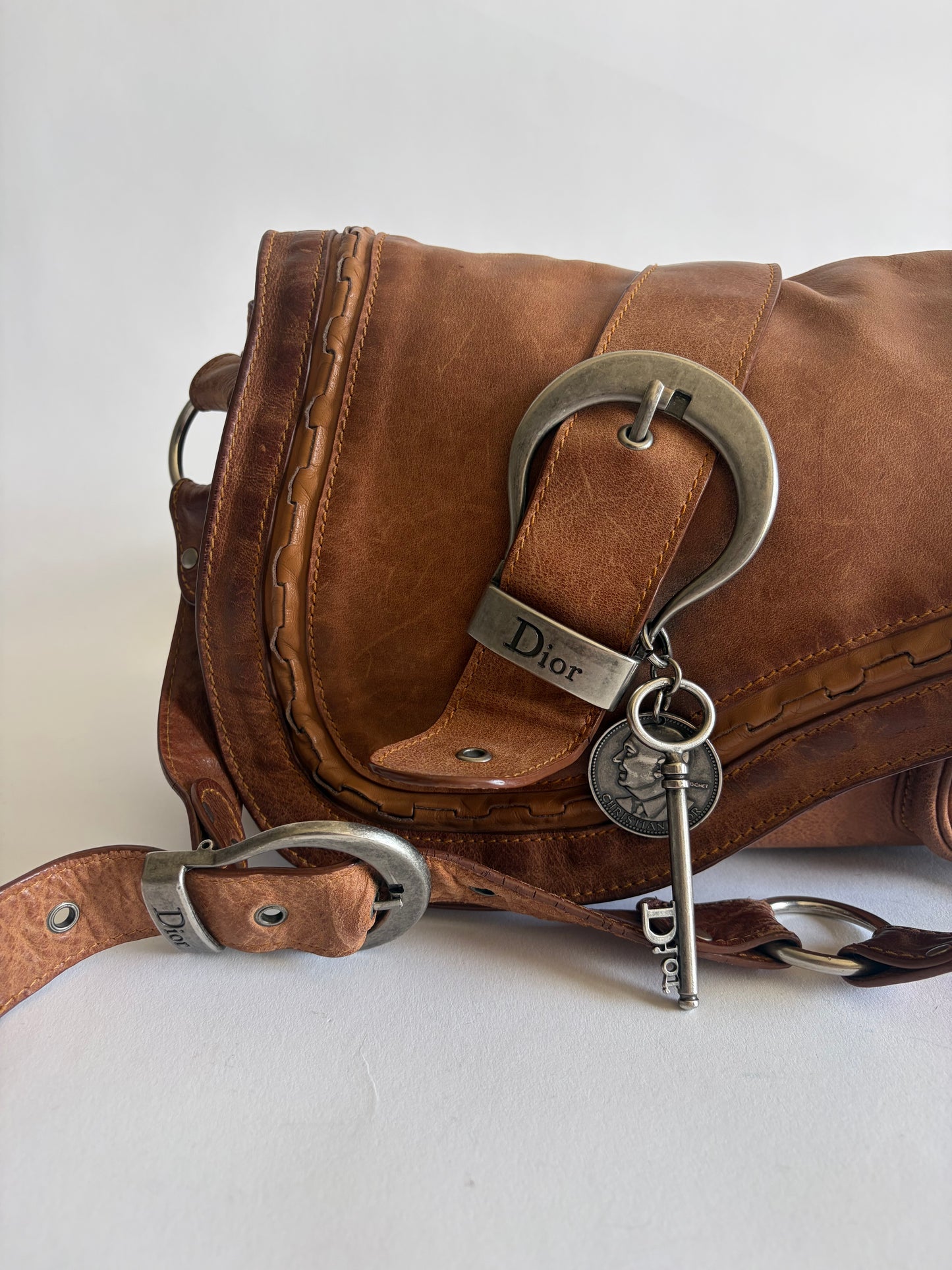 VINTAGE CHRISTIAN DIOR GAUCHO BROWN SADDLE BAG