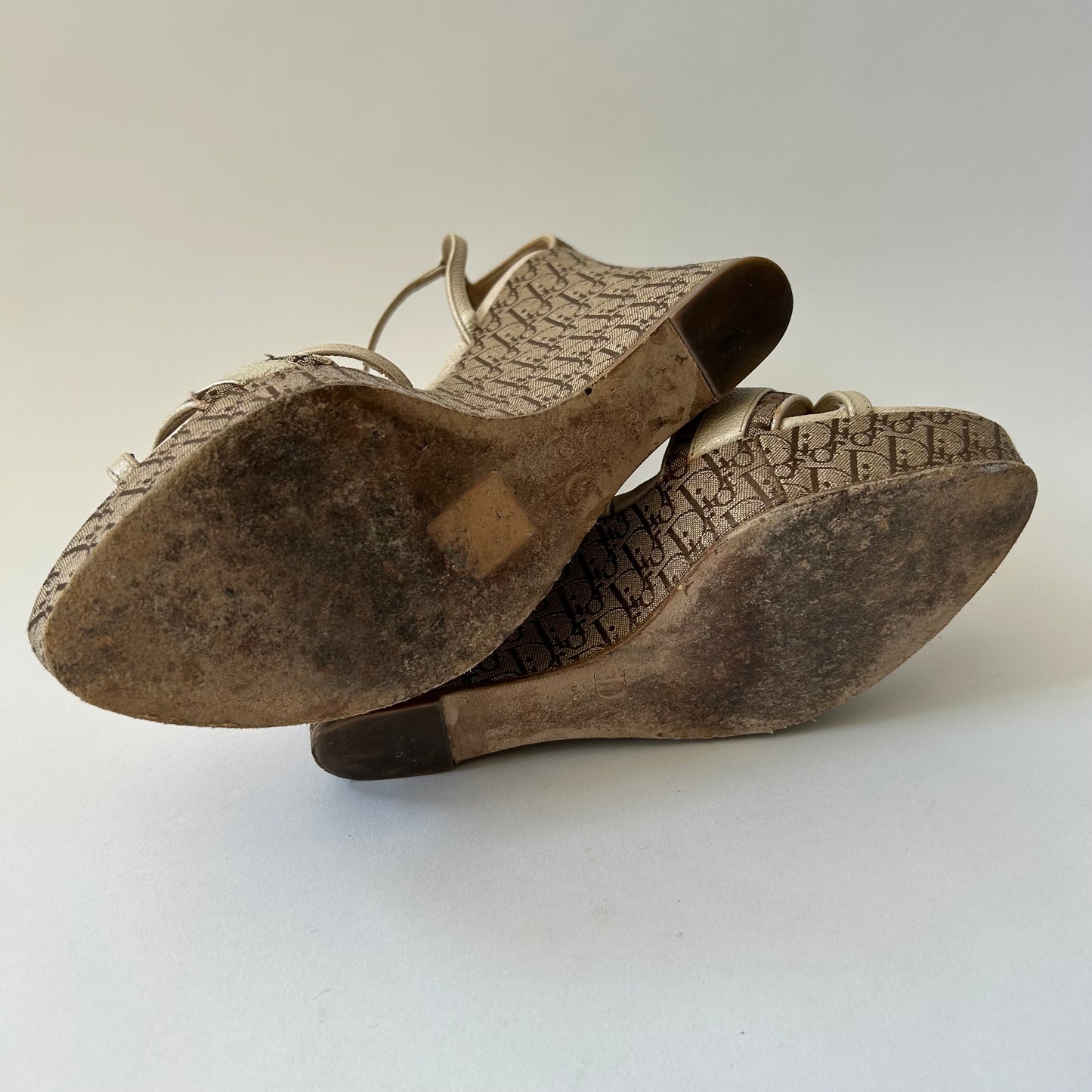DIOR DIORISSIMO BEIGE WEDGE SANDALS