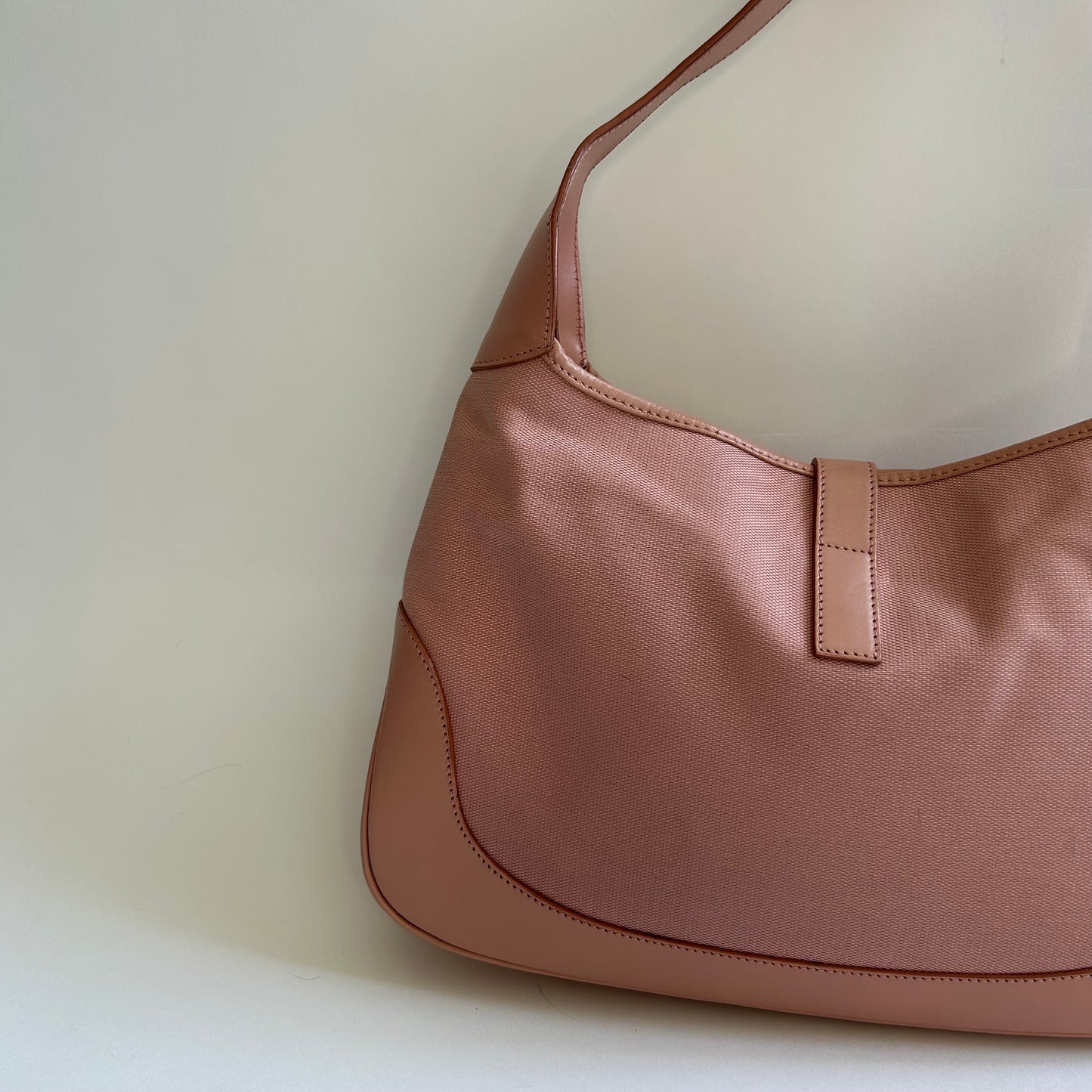 VINTAGE GUCCI JACKIE 1961 PINK CANVAS LEATHER SHOULDER BAG