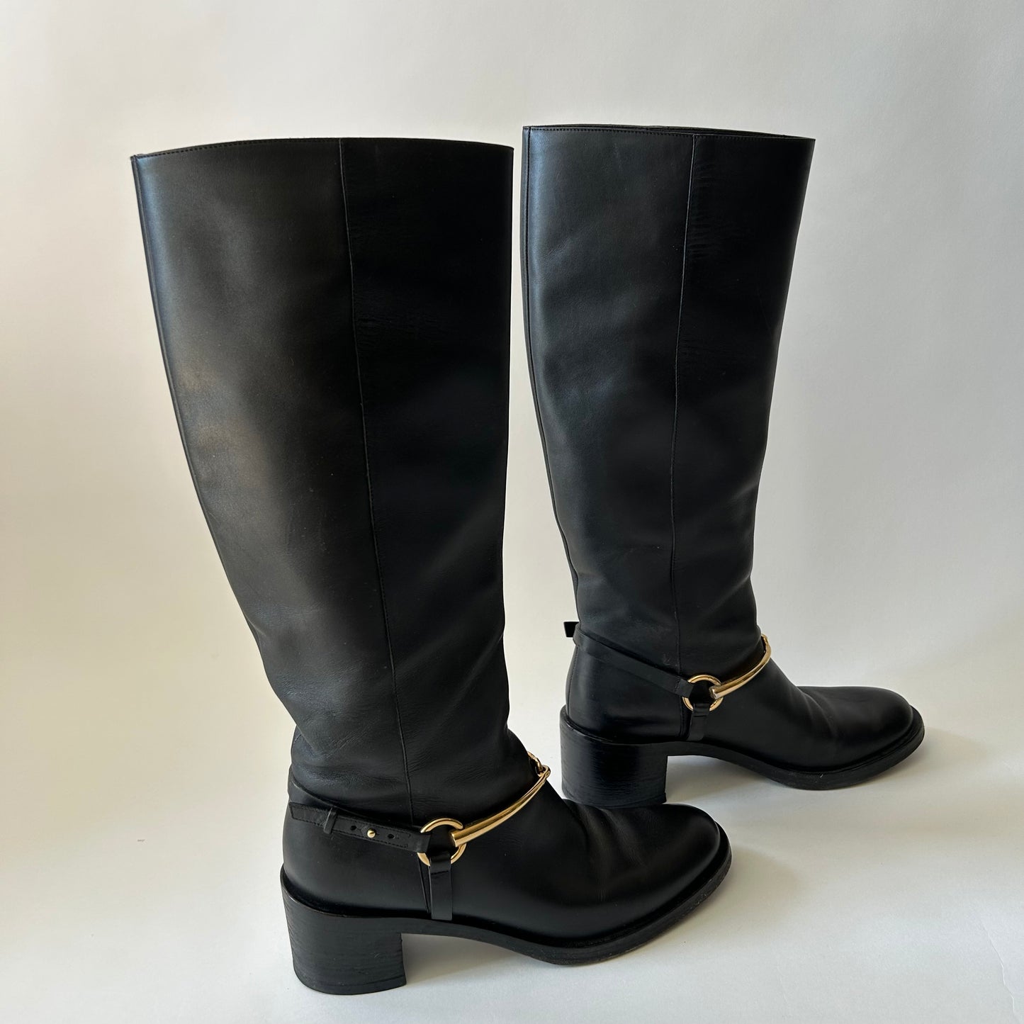 GUCCI BLACK LEATHER HORSEBIT TESS TALL BOOTS
