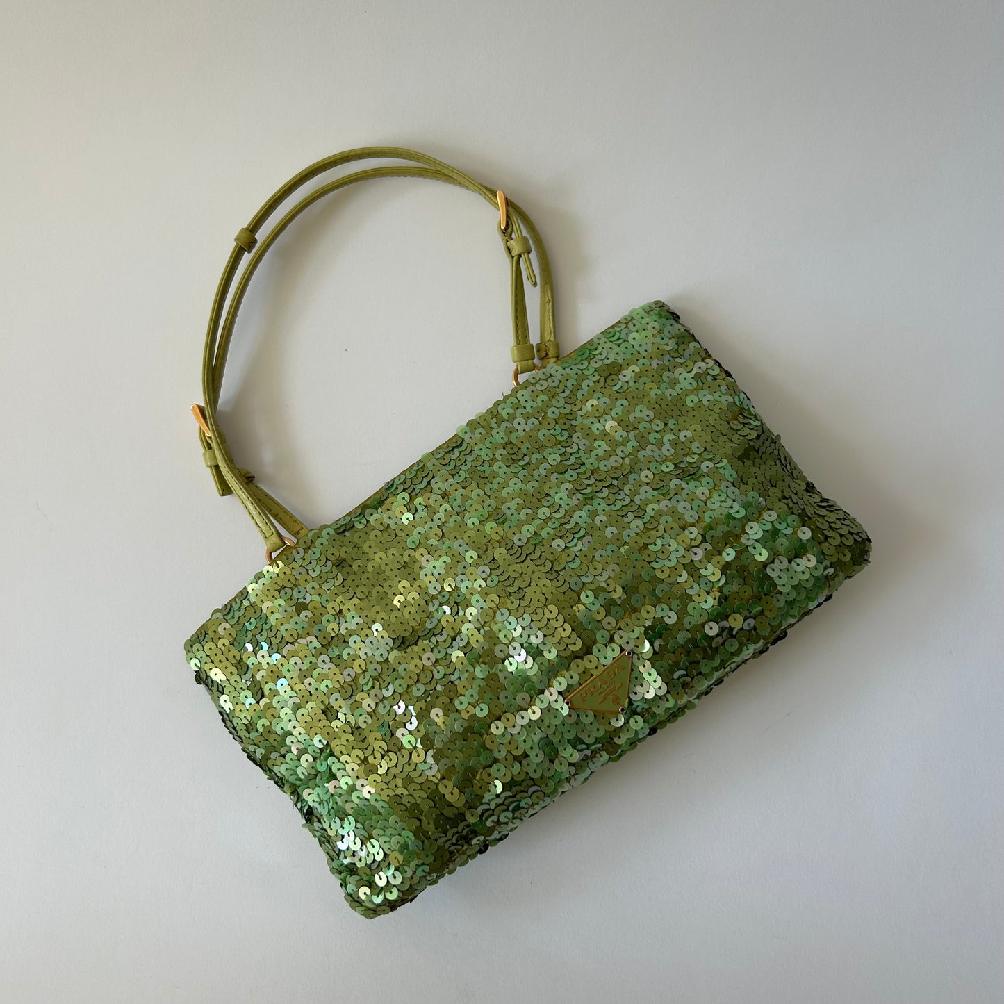 PRADA LIME GREEN SEQUIN TOP HANDLE BAG