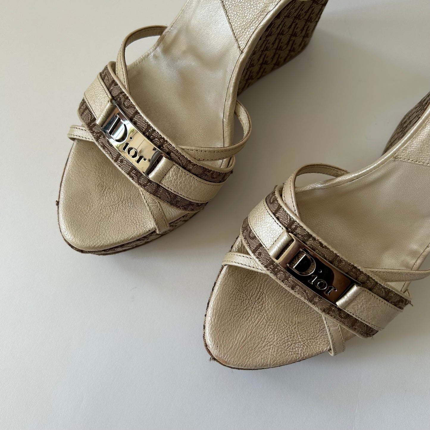 DIOR DIORISSIMO BEIGE WEDGE SANDALS
