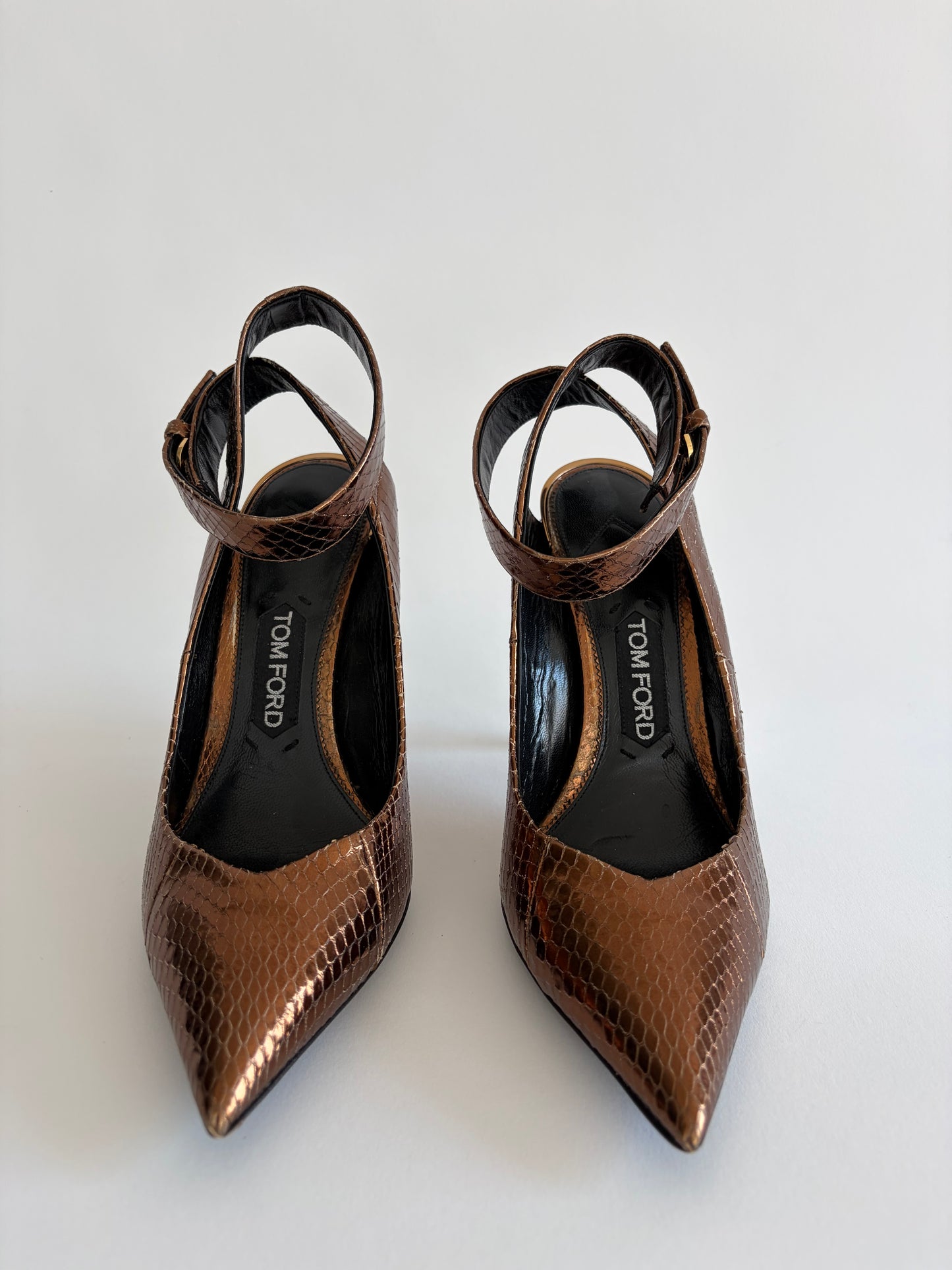 TOM FORD PYTHON BRONZE HEELS