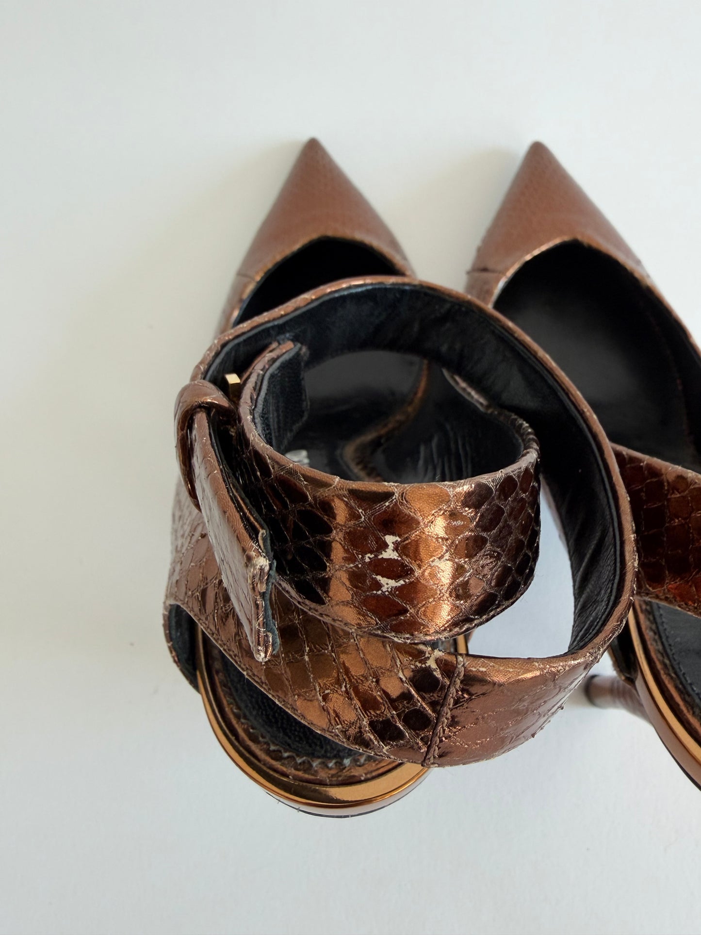 TOM FORD PYTHON BRONZE HEELS