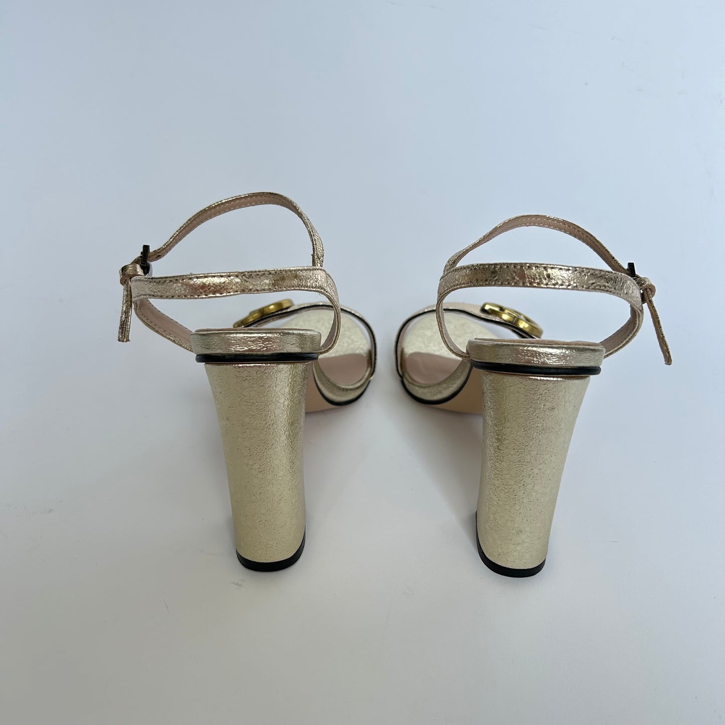 GUCCI MARMONT GOLD METALLIC HEEL SANDALS SIZE 40 (BRAND NEW)